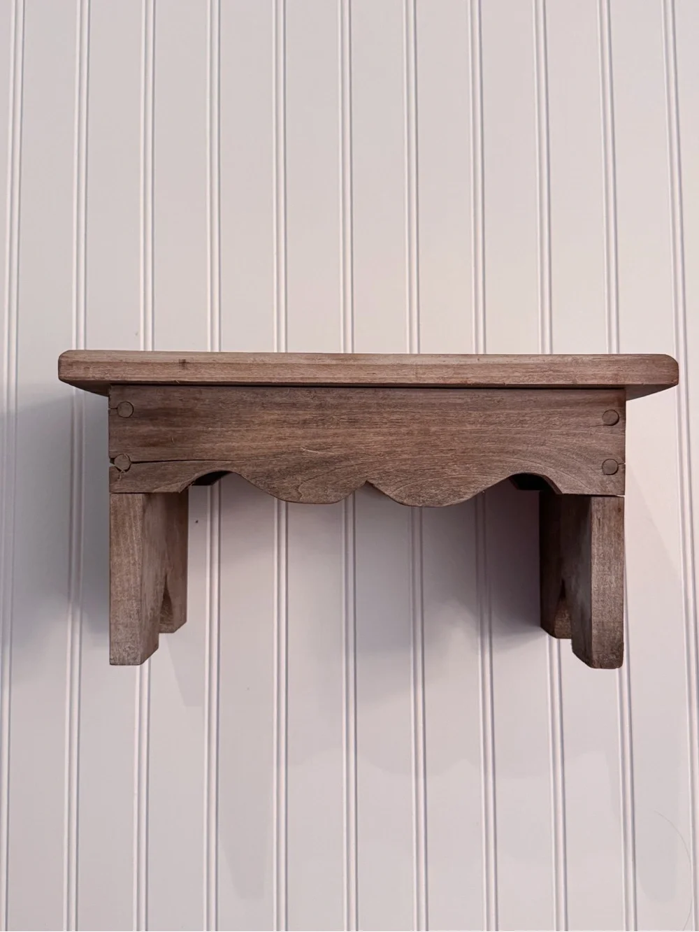 Vintage Weathered Wood Riser with Scalloped Apron | Rustic Display Stand